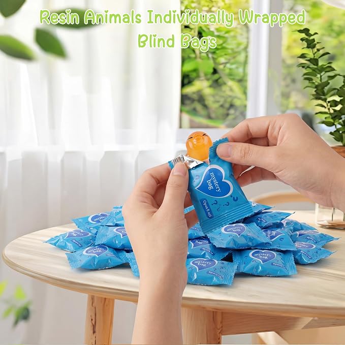 70 Pcs Mini Resin Animals Blind Bags, Glow in The Dark Tiny Animal Figures, Mystery Bulk Assortment for Fairy Garden, Aquarium, Potted Decor, Premium Hand-Polished Resin
