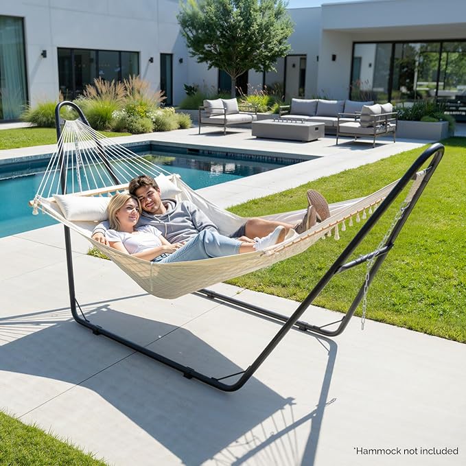 ONCLOUD Double Hammock Stand for Outside, Heavy Duty Hammock Frame for Backyard, Garden, Outdoor Hammock Stand Only, Fits 9 to 14 Foot Hammocks, 550 LBS (Black)