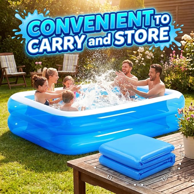 Full-Sized Inflatable Swimming Pool, Extra Large Blow Up Pool, Heavy Duty Above Ground Pool with Drain Valve, Leakproof Family Swim Pool for Backyard Patio Garden Outdoor Party (103''x69''x20'')