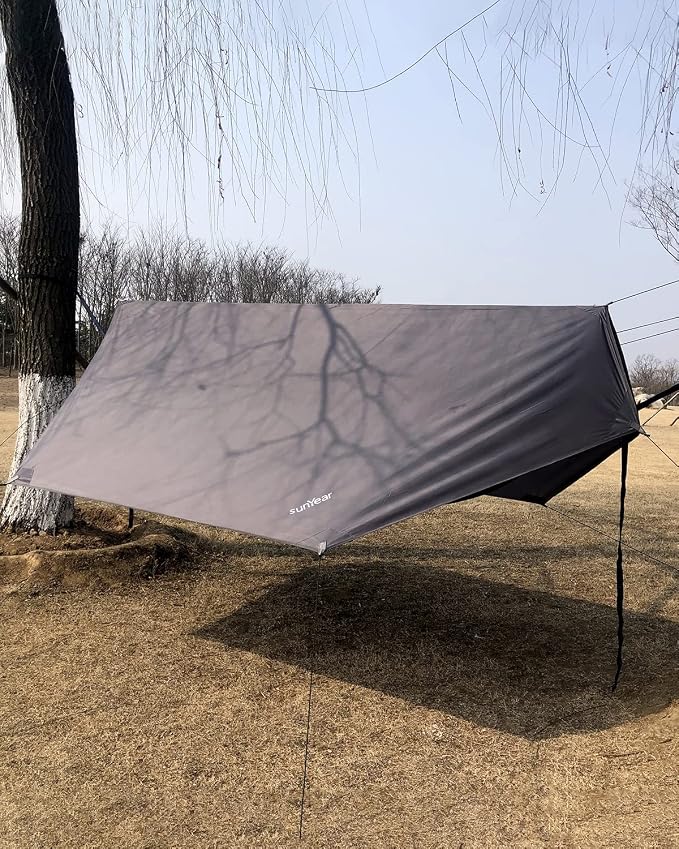 Sunyear Camping Hammock with Rain Fly and Removable No See-Um Net - Outdoor Hammock Accessories-Hammock Tent for Outside-Keep Side Wind&Rain-Large and Heavy Duty