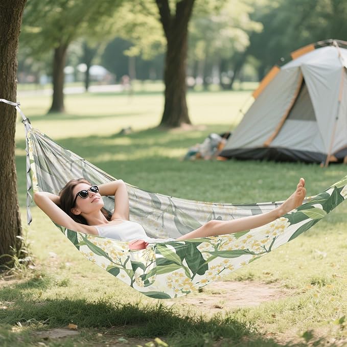 Camping Hammock Outdoor Hammocks for Outside Osmanthus Fragrans Flower Beach Trees Portable Lightweight with Pockets Tree Straps Indoor