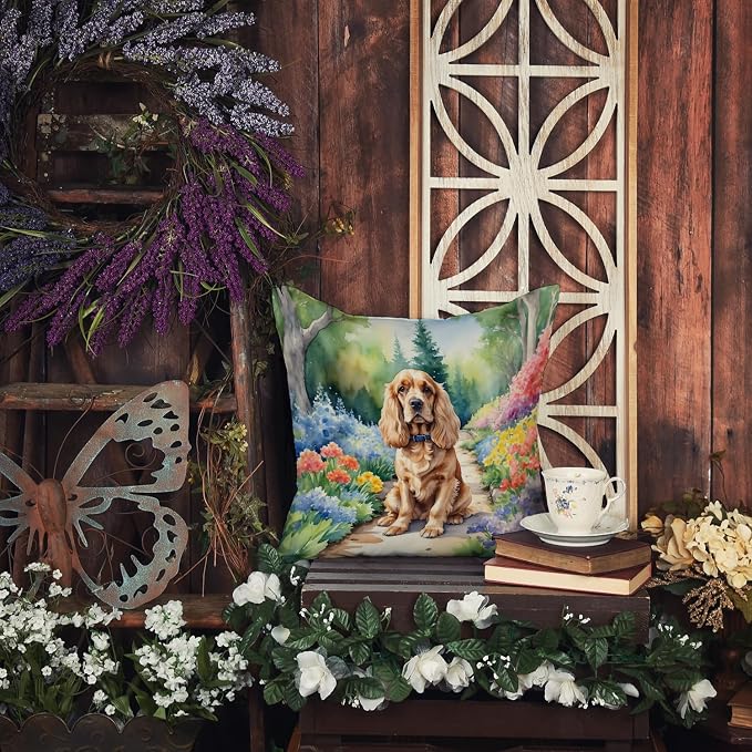 Caroline's Treasures Cocker Spaniel Spring Path Throw Pillow Machine Washable, Indoor Outdoor Decorative Pillow for Couch, Bed or Patio, 14Hx14W