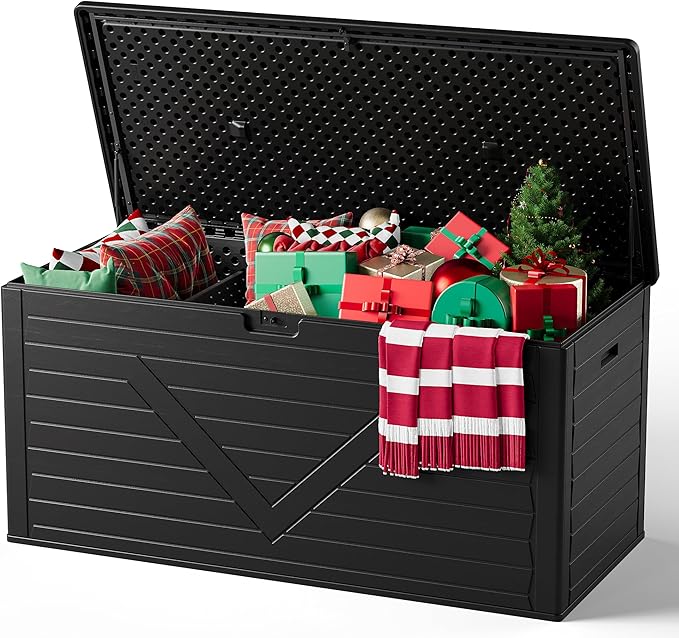 Outdoor Storage Box,260 Gallon Deck Box Outdoor Storage Bench Outside Waterproof Resin Storage Bench, Lockable Patio Cushions, Garden Tools Storage For Furniture, UV Resistant
