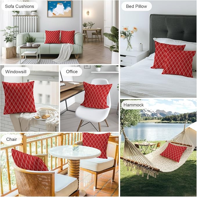 Red White Stripes Outdoor Pillow Covers 24x24 Inch Throw Pillow Covers Set of 2 Waterproof Decorative Pillow Cases Simple Geometric Modern Monochrome Cushion Covers for Patio Furniture Garden Couch