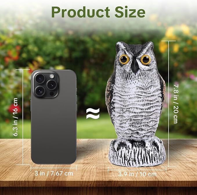 OFFO 2 Pack Fake Owl, Owl Statue for Garden and Yard Decoration, Weatherproof Plastic Outdoor Owl Decor for Porch Pool Patio Yard, 8-Inch Height, Round + Long Ear Owl