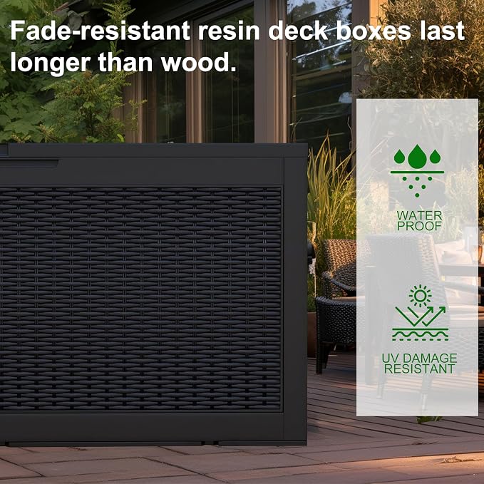 120 Outdoor Storage Box Waterproof - Outside Resin Deck Box, Lockable Storage Bin for Patio Furniture,Garden Tools,Cushions,Pool Accessories(Black)