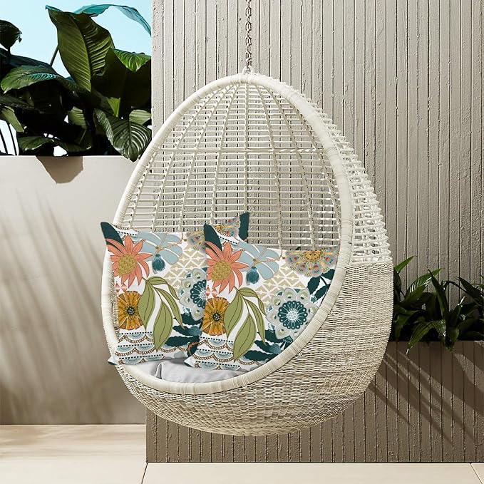 Boho Flowers Outdoor Pillow Covers Waterproof 18x18 Decorative Tropical Floral Patio Pillow for Porch Furniture