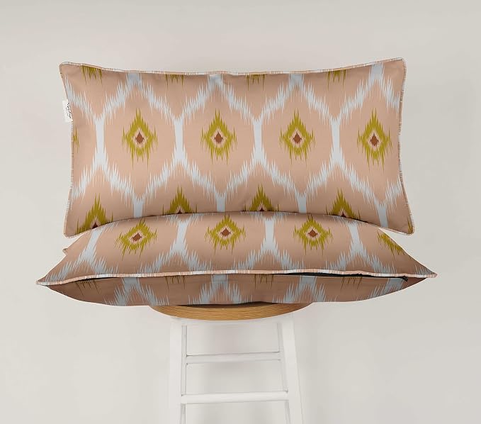 Indoor/Outdoor Polyester Fabric Lumbar Pillow Cover, All-Weather Waterproof Rectangular Cushion Case for Patio Furniture, 12 x 18 Set of 2 - Ikat-73