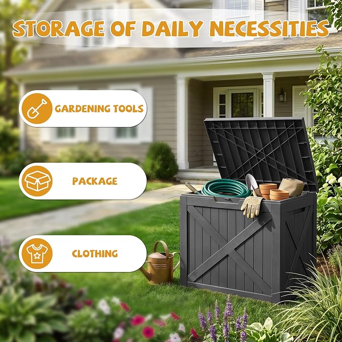 40-Gallon Outdoor Storage Box, Waterproof Deck Box for Patio Cushions, Garden Tools, Pool Accessories, Lockable Outside Storage Bin for Backyard & Deck (Black)