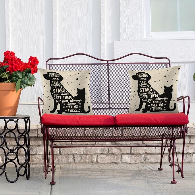 Swono Dog and Cat Square Pillow Covers Cushion Covers, Best Friend Quote 18"X18" Set of 2 Throw Pillow Cover Pillowcases Home Decorative for Couch Sofa Car Bedroom, No Insert, Black Cat Dog Friends