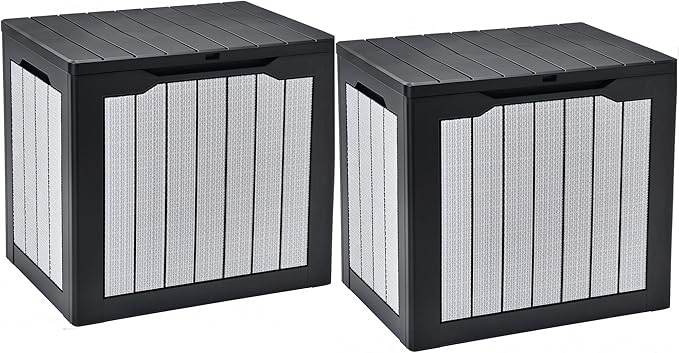 YITAHOME 30 Gallon Deck Box, 2-Pack Waterproof Resin Outdoor Storage Box with Lock, Doubles as Bench Seating for Patio Furniture Cushions,Garden Tools & Pool Accessories, Black & Gray