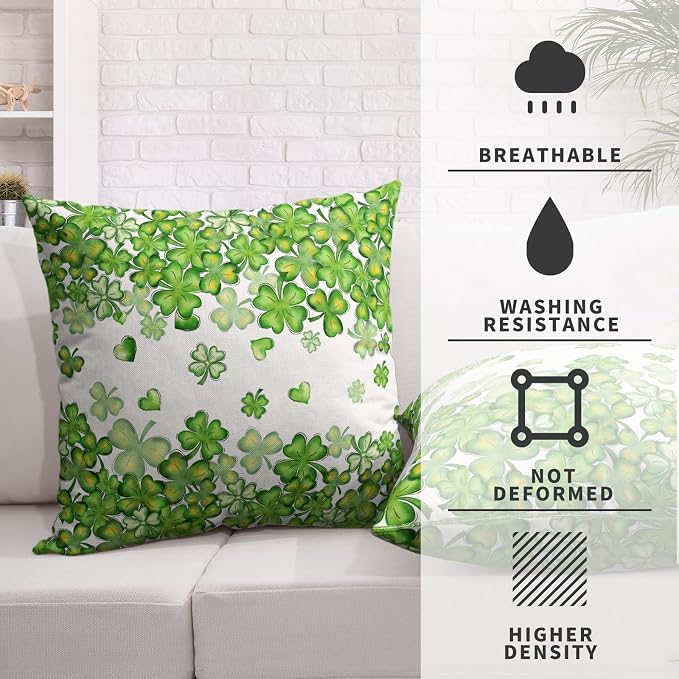 St Patricks Day Pillow Covers Clover Shamrock Throw Pillow Covers 18x18 Set of 2 Lucky Charms Outdoor Pillow Cases St Patricks Decorations for Home Sofa Couch Martch Holiday