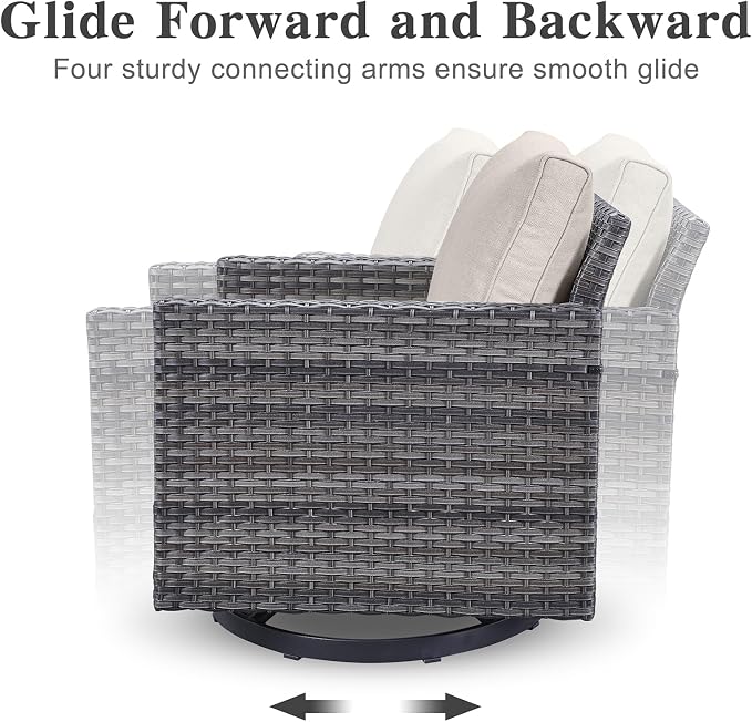 Belord 7 PCS Outdoor Furniture Set, Mixed Grey Wicker, Beige Cushion, Includes Swivel Rocker Chairs, Sofa, Ottomans, Water-Resistant