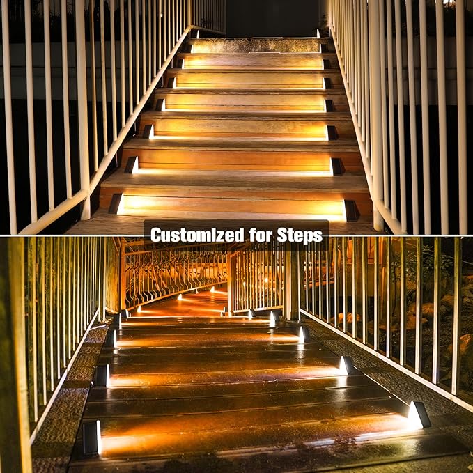 VOLISUN Solar Step Lights for Outside, Solar Stair Lights Outdoor Waterproof IP67, LED Outdoor Step Light, 80 Lumen, Deck Light for Outside, Front Porch and Patio(Black,16 Pack)