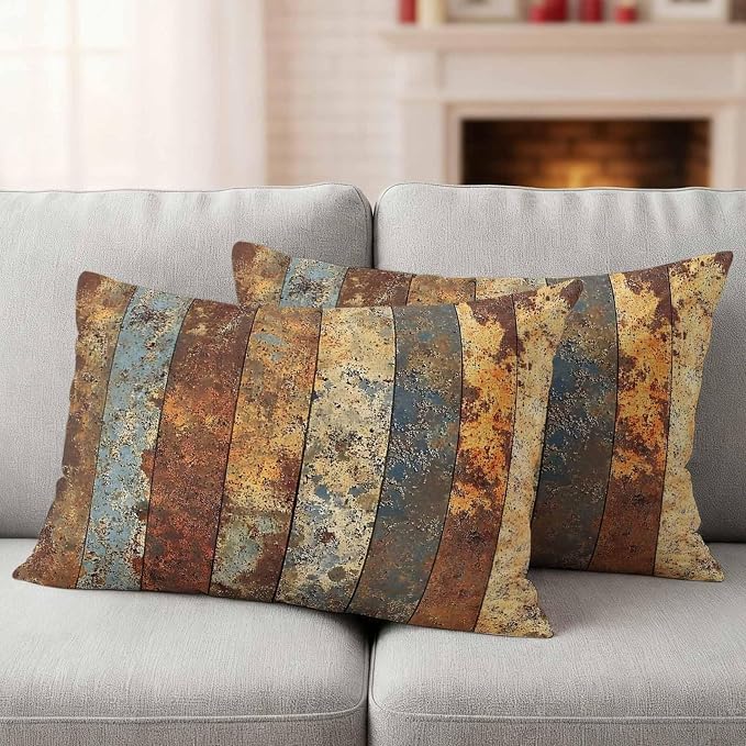 Brown Gray Outdoor Pillow Covers 20x12 Inch Lumbar Pillow Covers Set of 2 Waterproof Decorative Throw Pillow Cases Farmhouse Abstract Gradient Wooden Grain Cushion Covers for Patio Furniture Garden