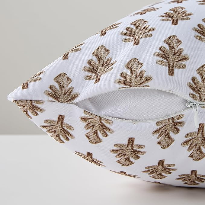 Outdoor Pillow Covers 18x18 Set of 2 Boho Brown Floral Accent Print Decorative Throw Pillow Cases for Outdoor Waterproof Patio Furniture Garden Porch Sofa Bed Cushion Covers Home Decor JB005-D18