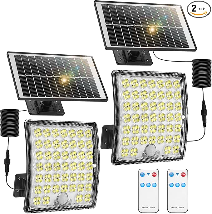 Solar Lights Outdoor Waterproof Motion Sensor Security Lights with Remote, 3 Modes 184 LED 150% Bright Upgraded Convex Lens, 16.4 Ft Cord, Outdoor Light for Patio, Shed, Barn, Garage