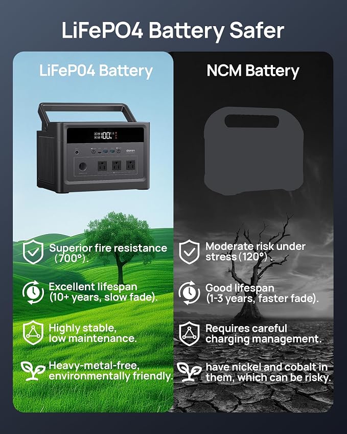 DARAN Portable Power Station 600W (1200W Peak) 576Wh LiFePO4 battery with 100W Solar Panel, Fast Recharge AC/Car/Solar, 3 AC Outlets, USB-C PD for Camping, RV, CPAP, Emergency Backup