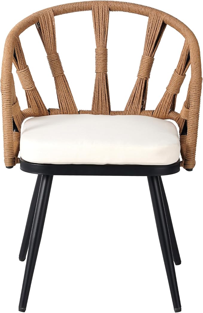 Contemporary Outdoor Set with PE Rattan Chairs and Plastic Wood Dining Table,Suitable for Gardens and Lawns (Dark Yellow@38)