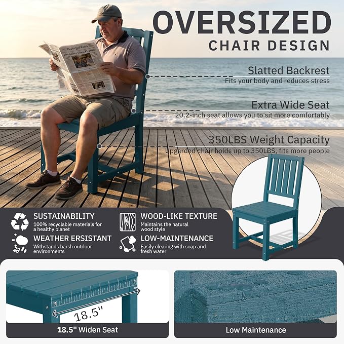 AreShark 5-Piece Outdoor Dining Set,HDPE Patio Table with 4 Armless Chairs,All-Weather Patio Furniture Set with Umbrella Hole,Low Maintenance Wood Grain Dining Set for Backyard,Garden,Poolside,White