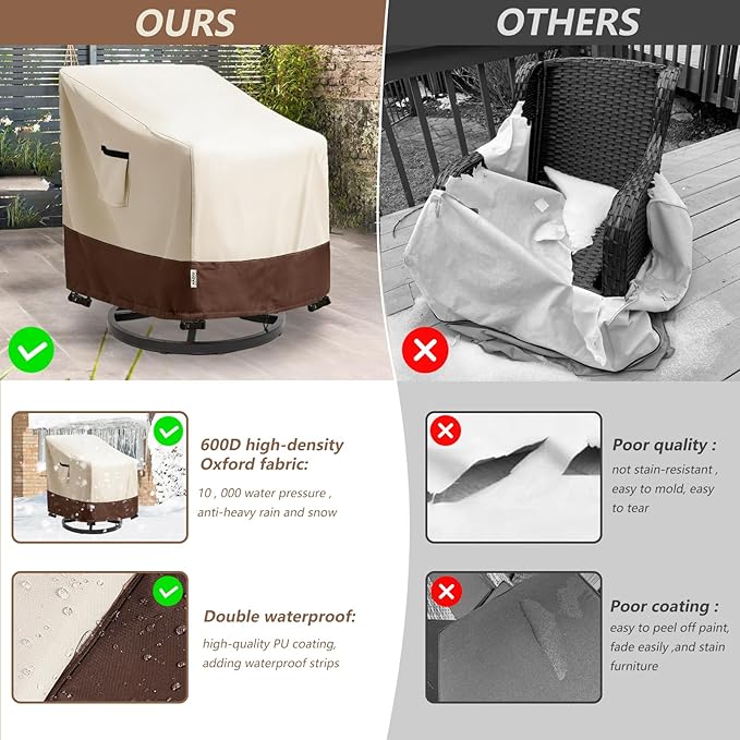 Patio Chair Covers for Outdoor Furniture Waterproof 4 Pack, Heavy Duty Waterproof Outdoor Swivel Chair Cover (33"W x35"D x36"H - Beige)