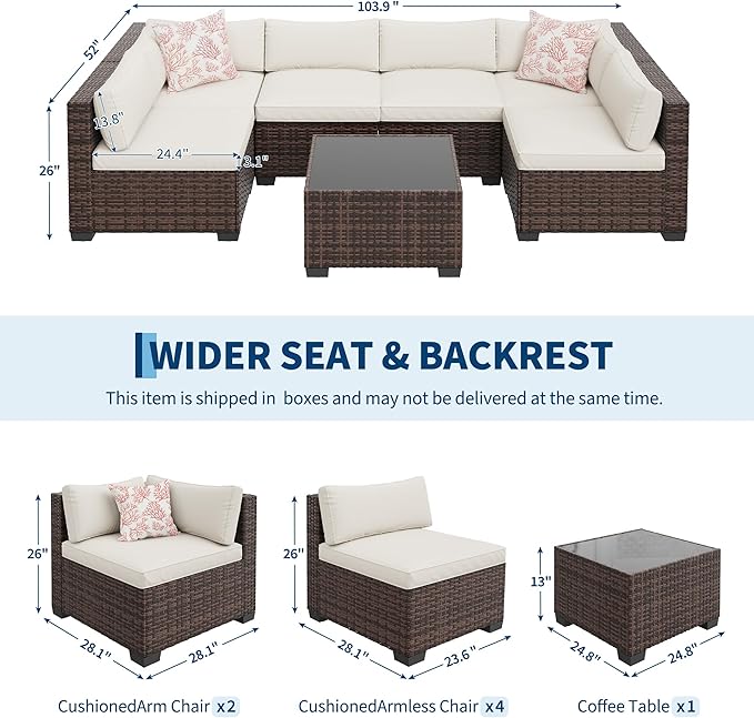 GAOMON Patio Furniture Sets, 7-Piece Outdoor Sectional Sofa Set with Storage Table & Ottoman, All-Weather PE Wicker Conversation Set for Patio, Backyard & Poolside