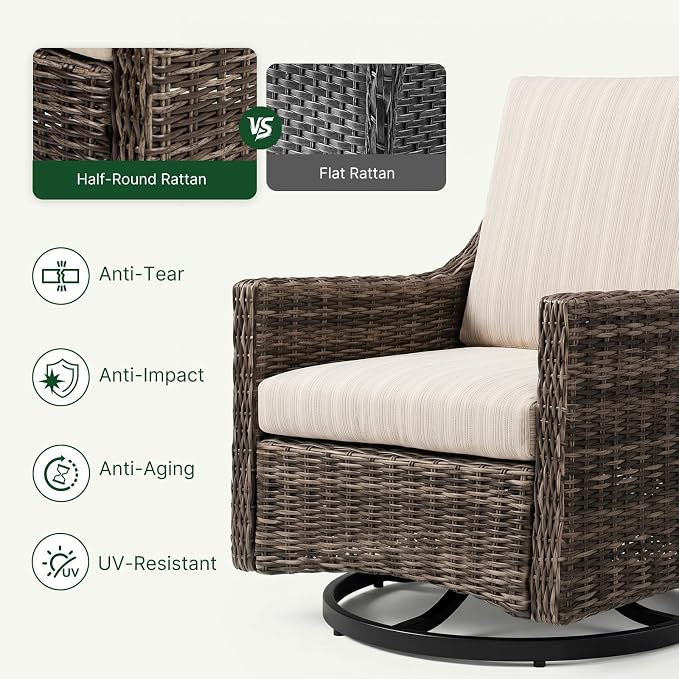 Wicker Patio Conversation Set, Outdoor Patio Furniture Set with Deep Seating, Wide Armrests & Thick Cushions, All-Weather Outdoor Furniture Set for Patio, Porch, Deck & Backyard