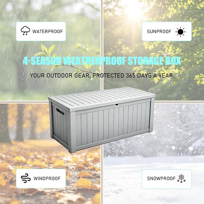 Outdoor Storage Solution with Deck Box Design, Multi-purpose Patio Furniture for Garden Tools, Shoe Storage & Cushions, Strong Storage Bins with Lids Style (lightgray)