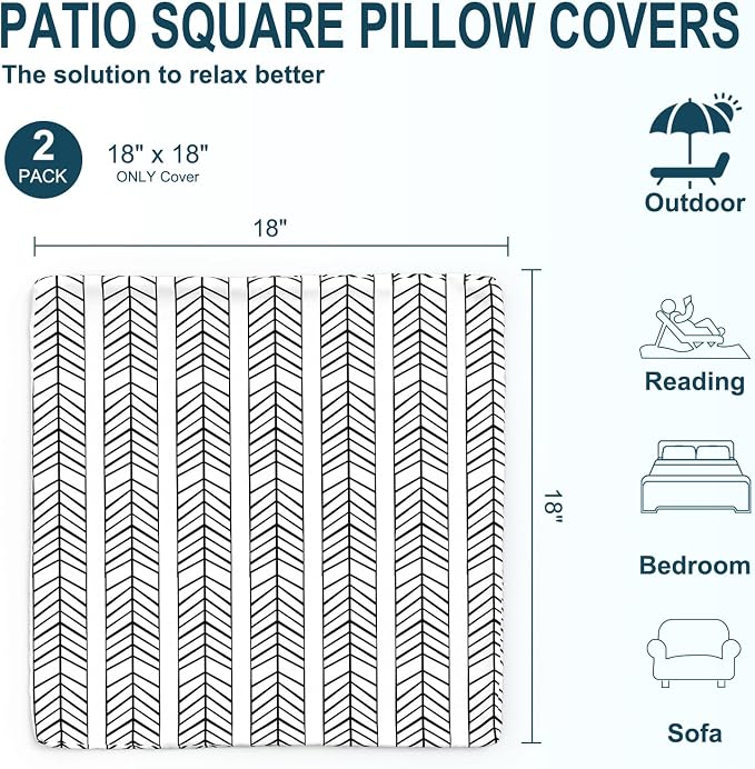 DYTXIII Pack of 2 Outdoor Waterproof Pillow Covers ONLY, 18"x18" Square Decorative Double Printed Throw Pillow Cases for Patio Couch Porch Furniture, Herringbone Black White