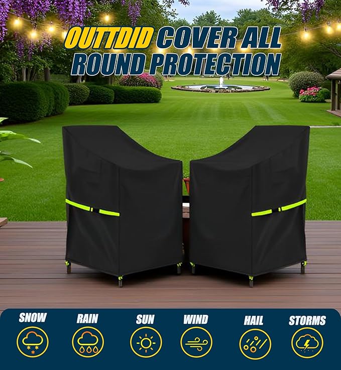 Stackable Patio Chair Cover - 600D High Back Outdoor Chair Cover Waterproof & Heavy Duty, 1 Pack Lawn Furniture Stacking Seat Cover for 4-6 Outdoor Stackable Dining Chairs - 28 x 36 x 47 Inch