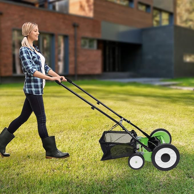16in Manual Push Reel Lawn Mower Push Lawn Sweeper with Collection Bag, 5 Bladesfor Lawn Soil Garden Yard, Lawns, Parks, Golf Courses, Sidewalks, Driveways
