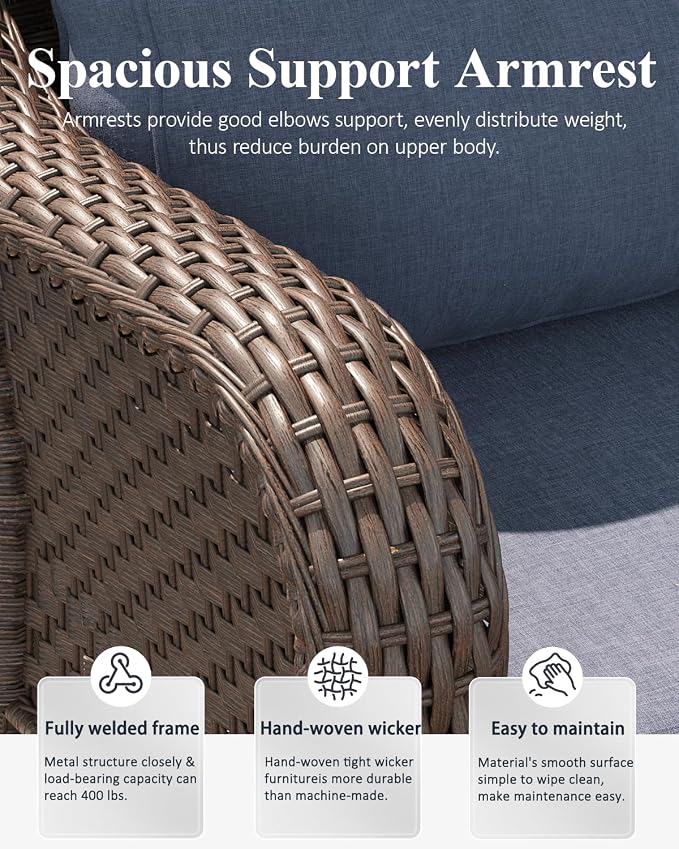 LayinSun 9 Piece Wicker Outdoor Furniture Set with 6-inch Comfy Cushions, High Back Patio Furniture Set with Swivel Rocking Chairs and Side Table