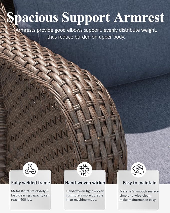 LayinSun 9 Piece Wicker Outdoor Furniture Set with 6-inch Comfy Cushions, High Back Patio Furniture Set with Swivel Rocking Chairs and Side Table