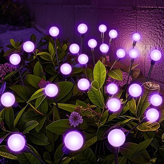 NBQQ Solar Lights Outdoor 4 Pack of 24 LEDs Swaying Firefly Garden Decor | Purple Waterproof Solar Garden Lights for Yard Pathway Patio, Swaying Lawn Decor as Gardening Gifts for Women,Christmas Decor