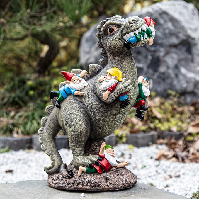 SOWSUN Dinosaur Gnomes Garden Statues Garden Decor Yard Decorations Outdoor, Patio, Yard, Lawn Ornaments Unique Housewarming Gifts for Women, Mom for Mothers Day