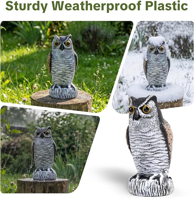 OFFO Fake Owl, Owl Statue for Garden and Yard Decoration, Weatherproof Plastic Outdoor Owl Decor for Porch Pool Patio Yard, 10-Inch Height, Round Ear Owl