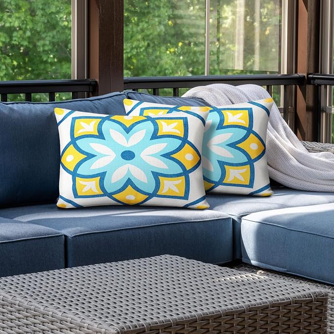 Juexica 2 Pack Chaise Lounge Pillow with Strap Outdoor Waterproof Beach Chair Neck Headrest Pillow Adjustable Elastic Band for Hammock Lumbar Recliner Pillows for Patio Pool Chair(Fresh Flowers)