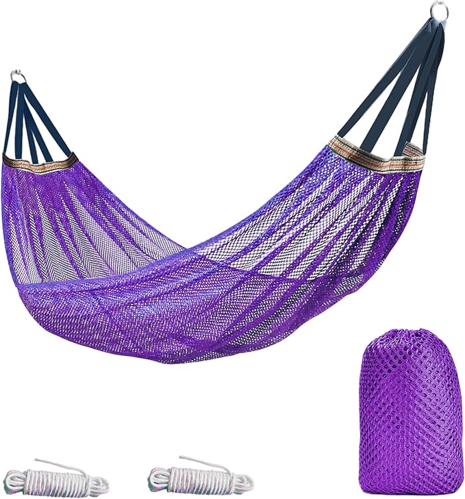 Hammock Camping, Breathable Mesh Portable Hammock, Anti-roll Outdoor Hammocks for Adults, Includes Storage Bag Purple
