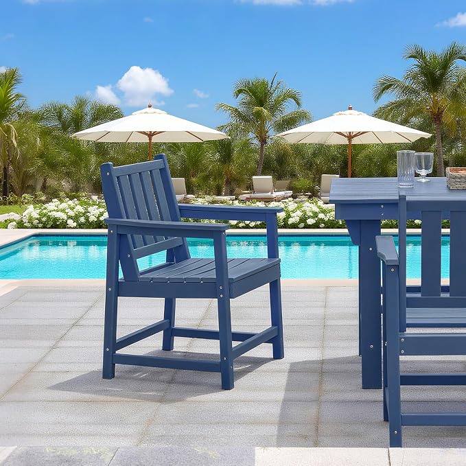 2-Piece Outdoor Patio Chairs, HDPE All-Weather Patio Chair with Backrest and Armrest, 300 lbs Support Outdoor Dining Chair Furniture for Garden, Deck, Porch, Navy