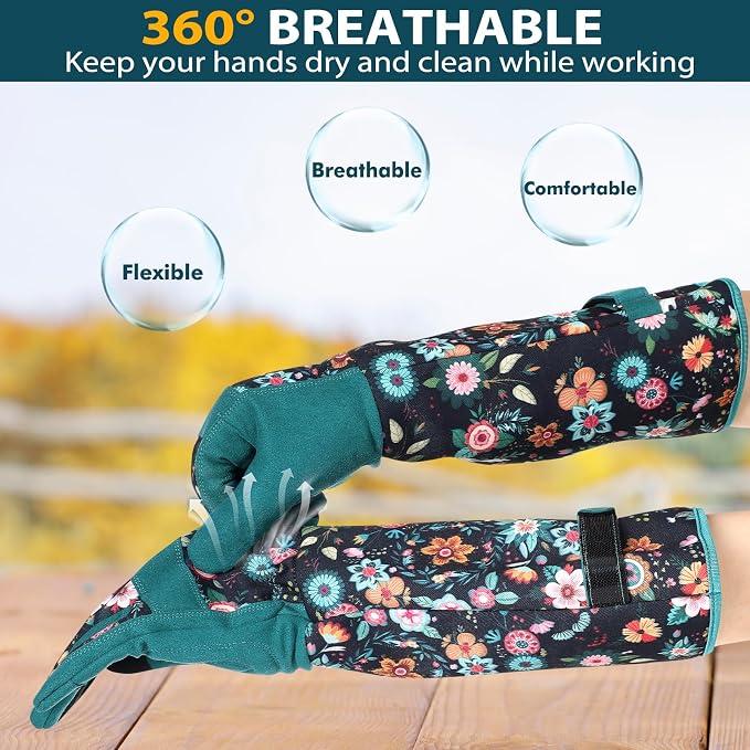 Trifabricy Gardening Gloves for Women, Leather Long Garden Gloves with Grip, Thorn-Proof Puncture-Resistant Work Gloves