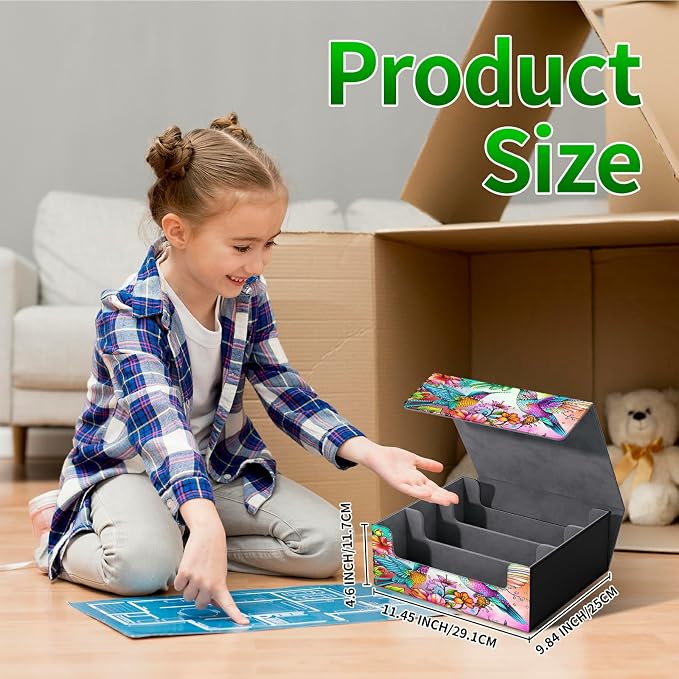 Card Deck Box for MTG, Cards Storage Box Fits 120+ Sleeved, Leather Big Size Strong Magnetic Closing Case for Board Games Magic TCG CCG Baseball Collection Women Man, Four Birds Flowers