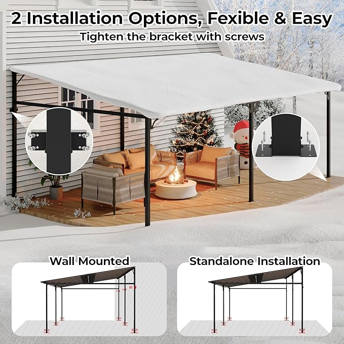 GarveeHome 12' x 20' Lean to Gazebo, Hard Top Outdoor Pergola with Roof, Gazebos Pergola on Clearance, Large Wall Mounted Heavy Duty Awnings for Patio, Backyard, Deck, Porch