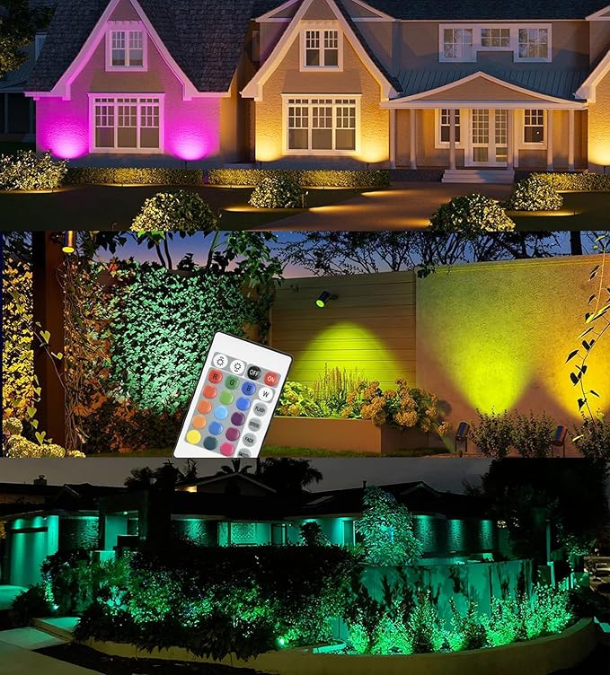 RGB Landscape Lights Low Voltage Color Changing LED Landscape Lighting IP66 Waterproof Outdoor Spotlight 5W 12V Remote Control Garden Pathway Christmas Decorative for Yard Path(16 Connector)