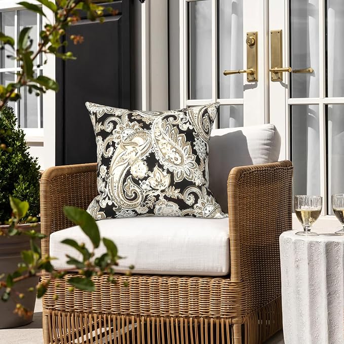 LVTXIII Outdoor/Indoor Throw Pillows, Decorative Throw Pillows with Inserts, 18"x18" Square Pillows for Bed, Couch, Sofa and Patio Furniture, Set of 2, Paisley Black