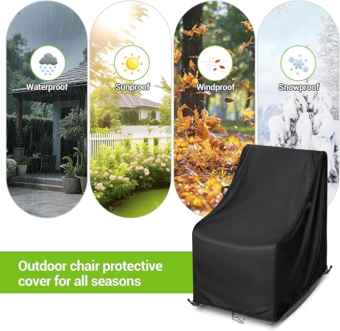 Kasla Patio Chair Cover, Waterproof Heavy Duty Cover for Outdoor Rocking Chair & Rattan Wicker Chair & Swivel Chair & Dining Chair (Black, 27"L×34"W×45"H, 2 Pack)