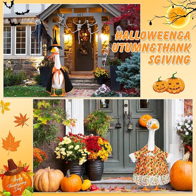 11 Set Holiday Porch Goose Outfits All Seasons Goose Clothes Umbrella Easter Statue Costume for Patio Lawn Outdoor
