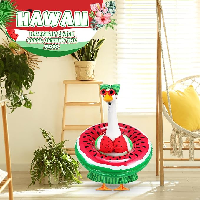 Bikini Porch Goose Outfits with Sunglasses and Swimming Tube for 23" Summer Goose Costume Garden Patio Statue Decor(Watermelon)
