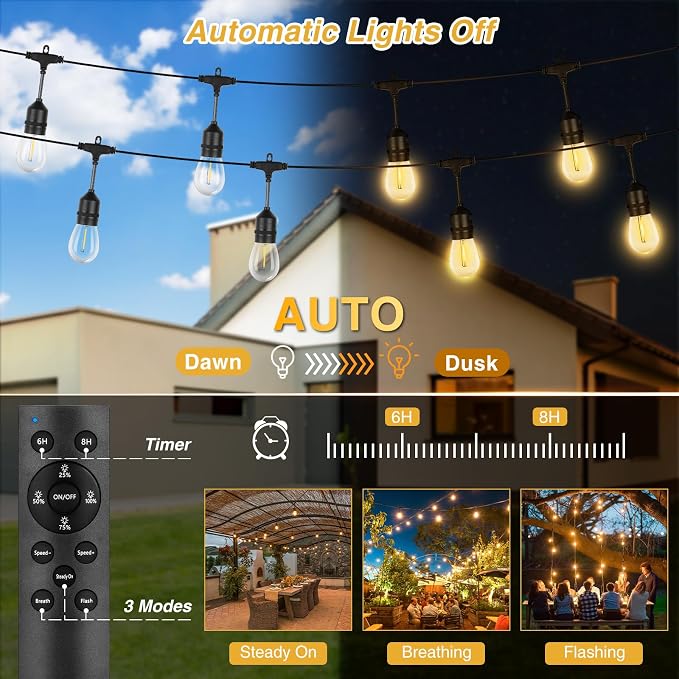 ZJOJO Solar String Lights Outdoor Waterproof 100FT Edison String Lights | Commercial Grade S14 Shatterproof Bulbs Patio Lights Solar Powered Outdoor,Hanging Lights for Cafe Patio Backyard Bistro Farm
