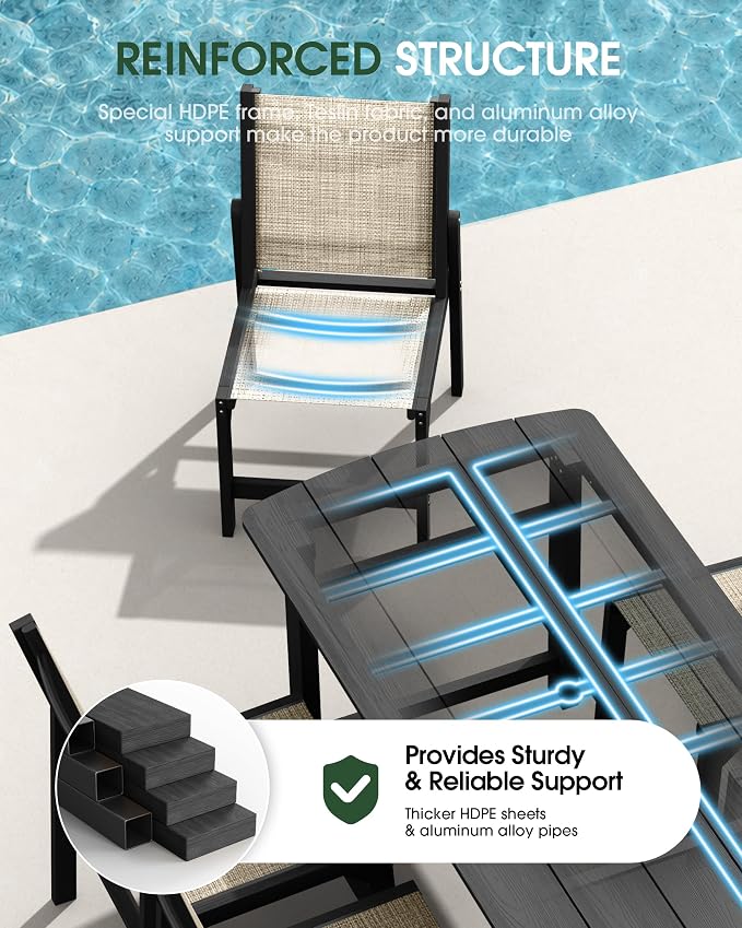 Patio Stackable Chair, HDPE Armless Outdoor Dining Chairs with Wide Seat, All-Weather Textilene Oversized Porch Chair for Garden, Poolside, Backyard, Deck | Black