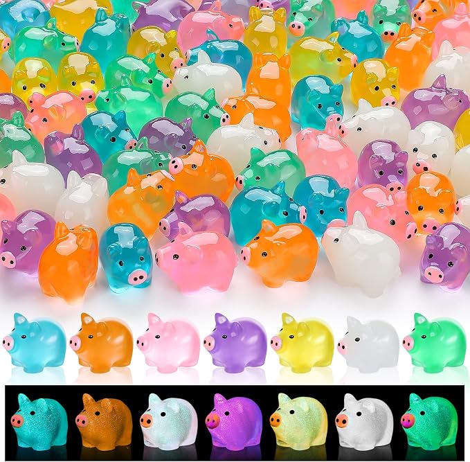 76PCS Luminous Mini Resin Pigs Miniature Pigs Figurines Cute Tiny Pig | Miniature Pigs Animals Figurines Glow in The Dark, Micro Garden Landscape, Dollhouses DIY, Birthday Party Decor